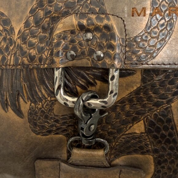 Mark Nason "Rock Never Dies" Rock Lives Dragon Leather Messenger Bag - Picture 5 of 16